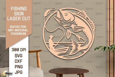 Fishing Sign Laser Cut. Wood Fishing Decor SVG SVG Evgenyia Guschina 