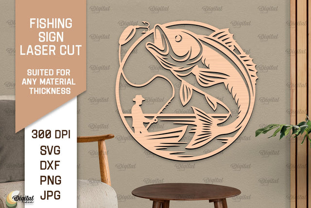Fishing Sign Laser Cut. Wood Fishing Decor SVG SVG Evgenyia Guschina 