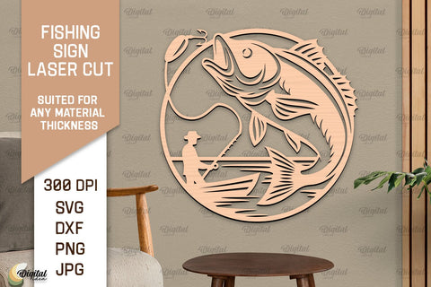 Fishing Sign Laser Cut. Wood Fishing Decor SVG SVG Evgenyia Guschina 
