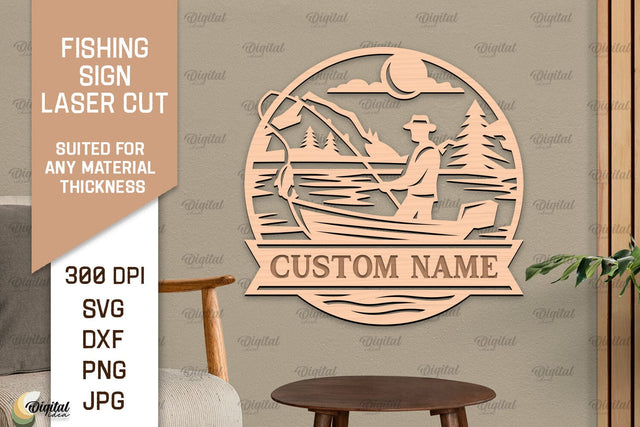 Fishing Sign Laser Cut. Wood Fishing Decor SVG SVG Evgenyia Guschina 