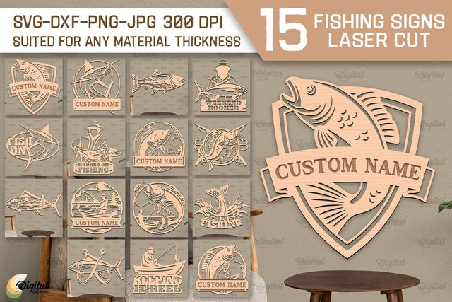 Fishing Signs Laser Cut Bundle. Wood Fishing Decor SVG SVG Evgenyia Guschina 
