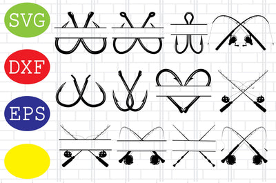 Fishing Split Frame Svg, Fishing Pole Monogram Svg, Fishing Hook Svg, Fishing Rod Svg, Jpg, Eps, Dxf Files SVG DigitalSvgFiles 