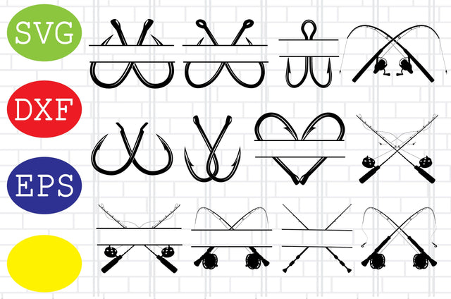 Fishing Split Frame Svg, Fishing Pole Monogram Svg, Fishing Hook Svg, Fishing Rod Svg, Jpg, Eps, Dxf Files SVG DigitalSvgFiles 