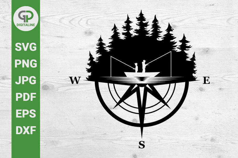 Fishing SVG, Compass SVG, Father SVG, Son SVG, Fishermen SVG, Fisherman SVG, Boy SVG, Boat SVG, Pine Trees SVG, Forest SVG, Woods SVG SVG GPDigitaline 