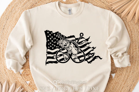 Fishing Svg, Fishhooks Svg, Bass Fish Svg, USA Flag Svg, Distressed US Flag Svg SVG Artinrhythm shop 