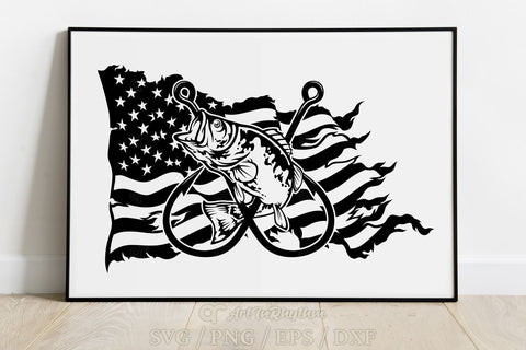 Fishing Svg, Fishhooks Svg, Bass Fish Svg, USA Flag Svg, Distressed US Flag Svg SVG Artinrhythm shop 