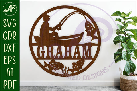 Fishing themed name sign design for laser cutting SVG APInspireddesigns 