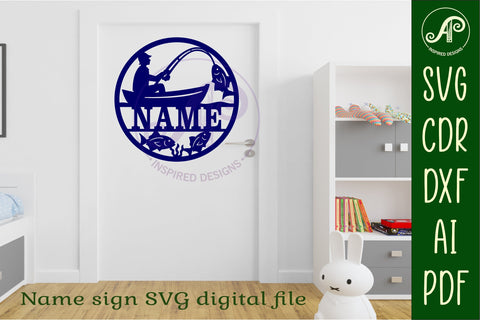 Fishing themed name sign design for laser cutting SVG APInspireddesigns 