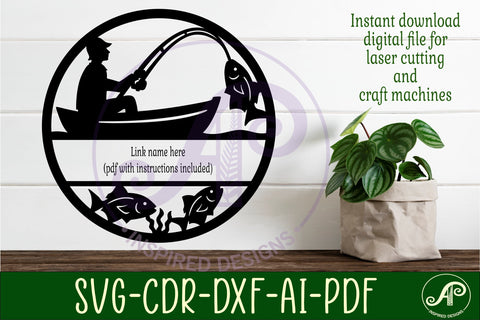 Fishing themed name sign design for laser cutting SVG APInspireddesigns 