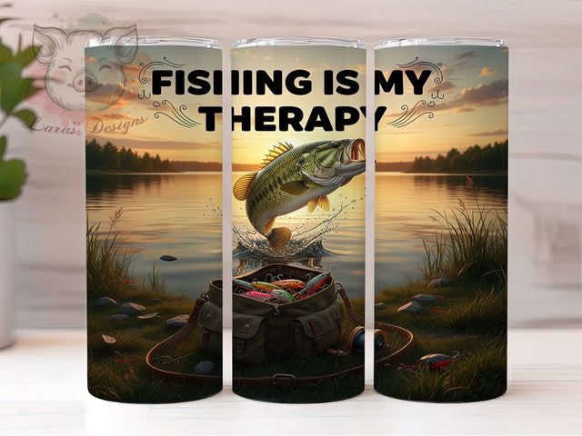 Fishing Therapy Humor Tumbler, Angler Tumbler Design, 20oz Tumbler Wrap, Sublimation Design, Funny Fishing Quote, Outdoor Sports Gift, Fisherman Humor Wrap Sublimation Lara' s Designs 
