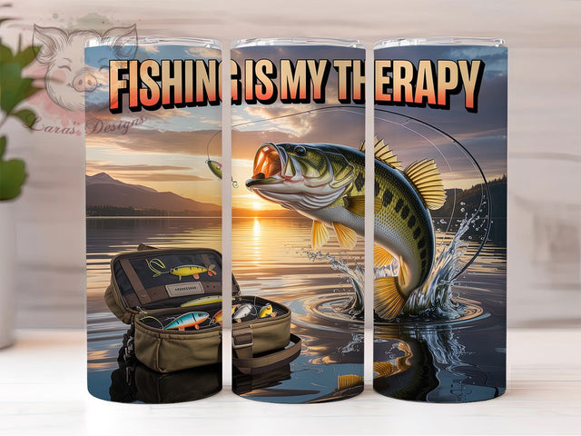 Fishing Therapy Humor Tumbler, Angler Tumbler Design, 20oz Tumbler Wrap, Sublimation Design, Funny Fishing Quote, Outdoor Sports Gift, Fisherman Humor Wrap Sublimation Lara' s Designs 