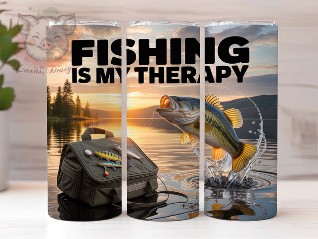 Fishing Therapy Humor Tumbler, Angler Tumbler Design, 20oz Tumbler Wrap, Sublimation Design, Funny Fishing Quote, Outdoor Sports Gift, Fisherman Humor Wrap Sublimation Lara' s Designs 