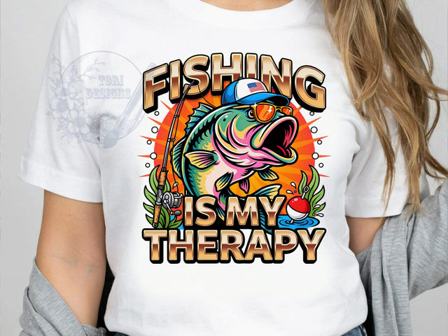 Fishing Therapy Quote T-Shirt PNG, Fishing Humor, Therapy Quote, Angler Life, Relaxation Vibes, Sublimation PNG, Outdoor Shirt, Catch Joy Sublimation ToriDesigns 