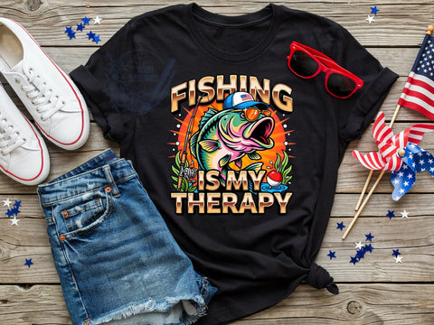 Fishing Therapy Quote T-Shirt PNG, Fishing Humor, Therapy Quote, Angler Life, Relaxation Vibes, Sublimation PNG, Outdoor Shirt, Catch Joy Sublimation ToriDesigns 