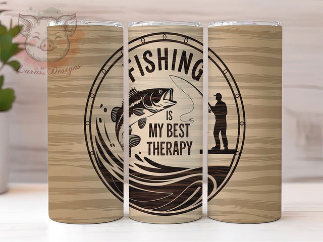 Fishing Therapy Tumbler Wrap, Wooden Tumbler Wrap, 20oz Sublimation Template, Skinny Tumbler Wrap, Digital Download, Rustic Fishing Gift, Sublimation Art Sublimation Lara' s Designs 