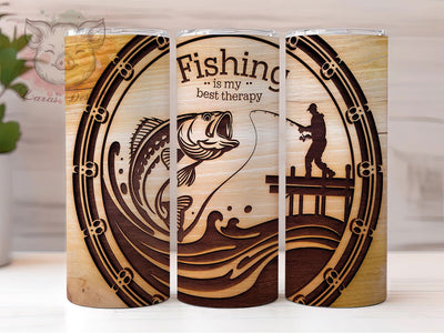 Fishing Therapy Tumbler Wrap, Wooden Tumbler Wrap, 20oz Sublimation Template, Skinny Tumbler Wrap, Digital Download, Rustic Fishing Gift, Sublimation Art Sublimation Lara' s Designs 