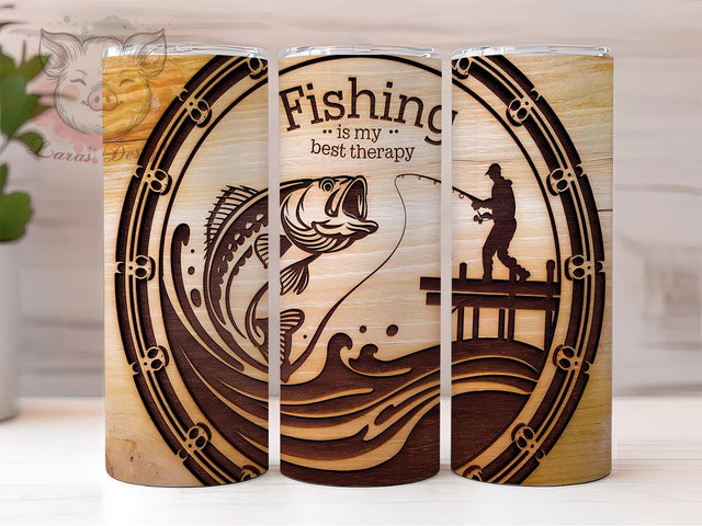 Fishing Therapy Tumbler Wrap, Wooden Tumbler Wrap, 20oz Sublimation Template, Skinny Tumbler Wrap, Digital Download, Rustic Fishing Gift, Sublimation Art Sublimation Lara' s Designs 