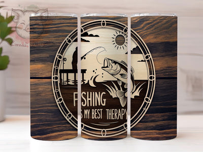Fishing Therapy Tumbler Wrap, Wooden Tumbler Wrap, 20oz Sublimation Template, Skinny Tumbler Wrap, Digital Download, Rustic Fishing Gift, Sublimation Art Sublimation Lara' s Designs 