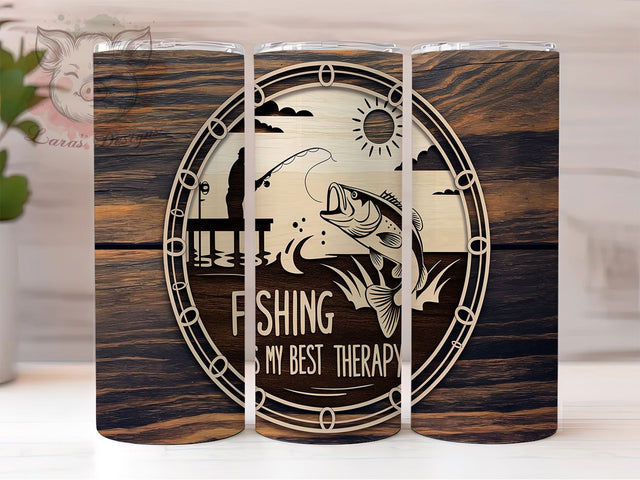 Fishing Therapy Tumbler Wrap, Wooden Tumbler Wrap, 20oz Sublimation Template, Skinny Tumbler Wrap, Digital Download, Rustic Fishing Gift, Sublimation Art Sublimation Lara' s Designs 