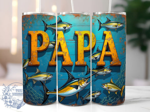 Fishing Tumbler, Papa Gift, Sublimation Design, 20oz Tumbler, Fishing Lover, Personalized Gift, Outdoor Enthusiast, Dad Fishing Mug Sublimation ToriDesigns 