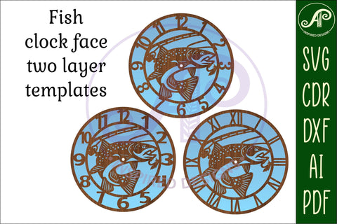 Fishing wall clock laser cut files, SVG file. vector SVG APInspireddesigns 