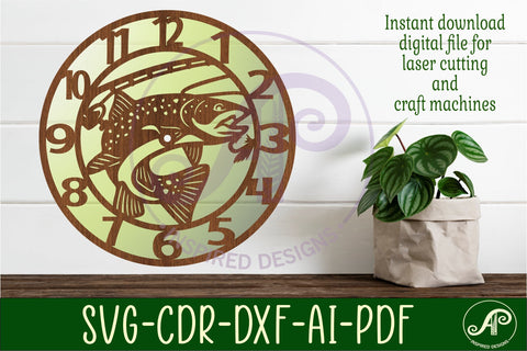 Fishing wall clock laser cut files, SVG file. vector SVG APInspireddesigns 