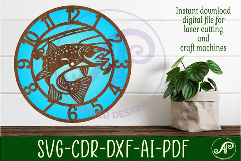 Fishing wall clock laser cut files, SVG file. vector SVG APInspireddesigns 