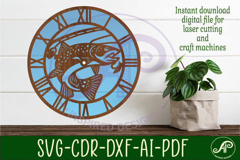 Fishing wall clock laser cut files, SVG file. vector SVG APInspireddesigns 