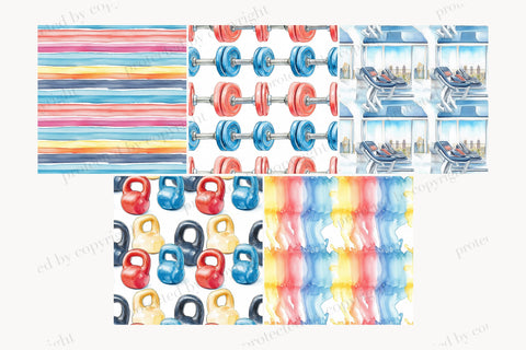 Fitness Digital Papers | Gym Workout Backgrounds Sport Digital Pattern GlamArtZhanna 