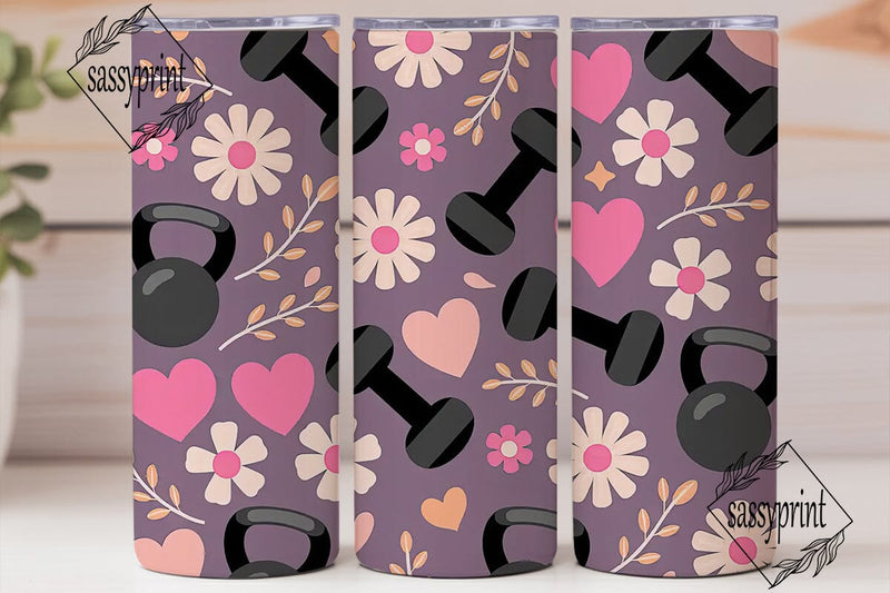 Fitness Floral Tumbler Wrap PNG Sublimation sassyprint 