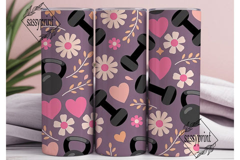 Fitness Floral Tumbler Wrap PNG Sublimation sassyprint 
