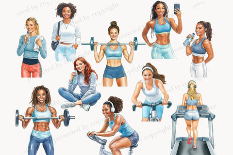 Fitness Girl Clipart Collection | Gym Workout PNG Sports SVG GlamArtZhanna 