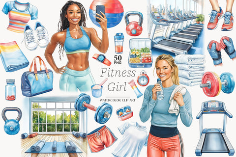 Fitness Girl Clipart Collection | Gym Workout PNG Sports SVG GlamArtZhanna 