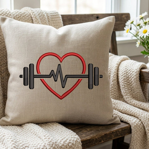 Fitness Heartbeat Embroidery Design – Heart Barbell Gym Workout Machine Embroidery File Embroidery/Applique DESIGNS PatternFeed8 