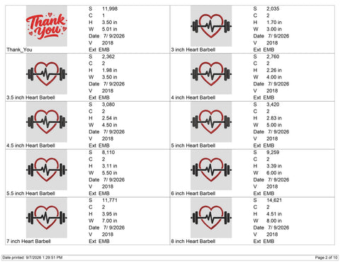 Fitness Heartbeat Embroidery Design – Heart Barbell Gym Workout Machine Embroidery File Embroidery/Applique DESIGNS PatternFeed8 