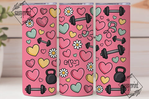 Fitness Hearts 20oz Tumbler Wrap Sublimation sassyprint 