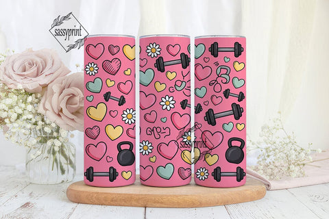 Fitness Hearts 20oz Tumbler Wrap Sublimation sassyprint 