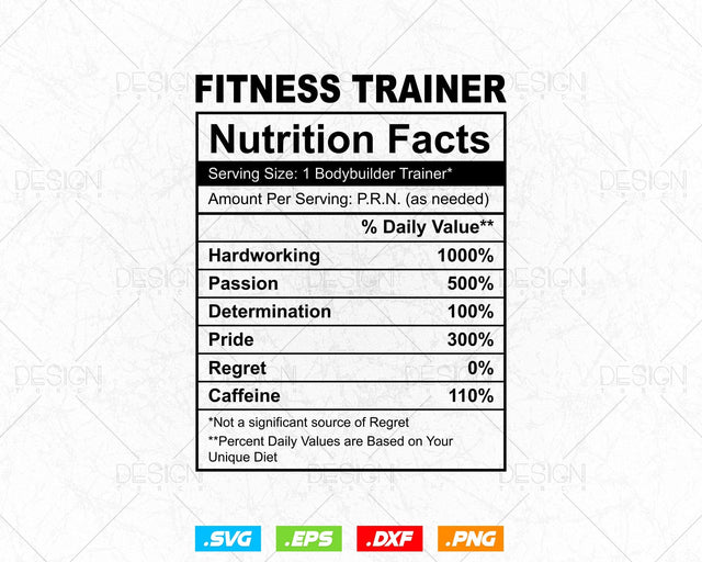 Fitness Trainer Funny Nutrition Facts Editable Mug T-shirt Design in Svg Ai Png Files, Gym Workout Trainer Nutrition Facts Svg Files SVG DesignDestine 