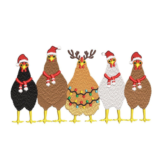 Five Christmas Chickens Embroidery Design, 3 sizes, Instant Download Embroidery/Applique DESIGNS Nino Nadaraia 