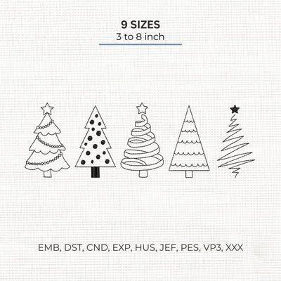 Five Christmas Trees Embroidery Design – Minimalist Christmas Tree Line Art Holiday Machine Embroidery File Embroidery/Applique DESIGNS PatternFeed8 