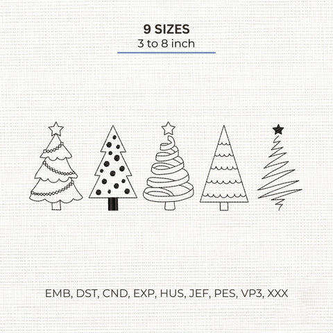 Five Christmas Trees Embroidery Design – Minimalist Christmas Tree Line Art Holiday Machine Embroidery File Embroidery/Applique DESIGNS PatternFeed8 