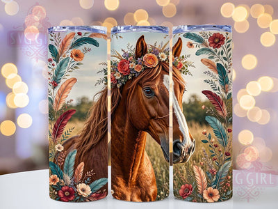 Five Horses Floral Garden 20oz Tumbler, Horse Design, Floral Garden, Equestrian Motif, Rustic Charm, Western Style, 20oz Wrap, Sublimation Tumbler Sublimation SvggirlplusArt 