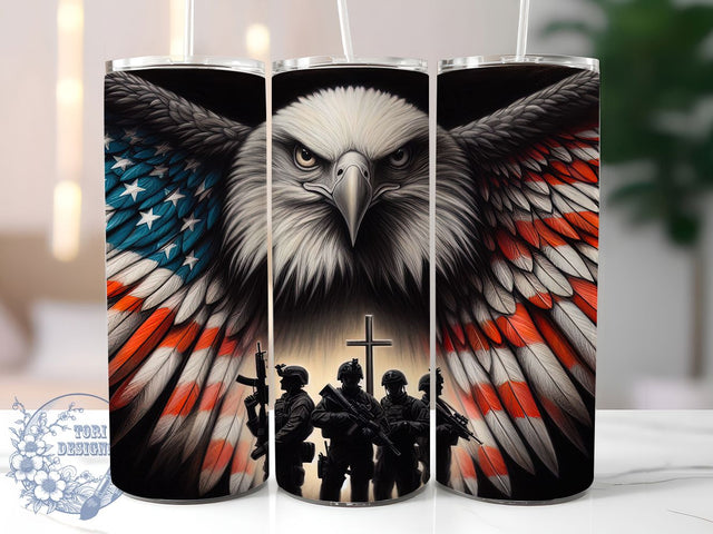 Flag Eagle USA 20oz Tumbler, American Flag Eagle, Patriotic Tumbler Wrap, Sublimation Design, 20oz Tumbler, Military Tribute, USA Pride Sublimation ToriDesigns 