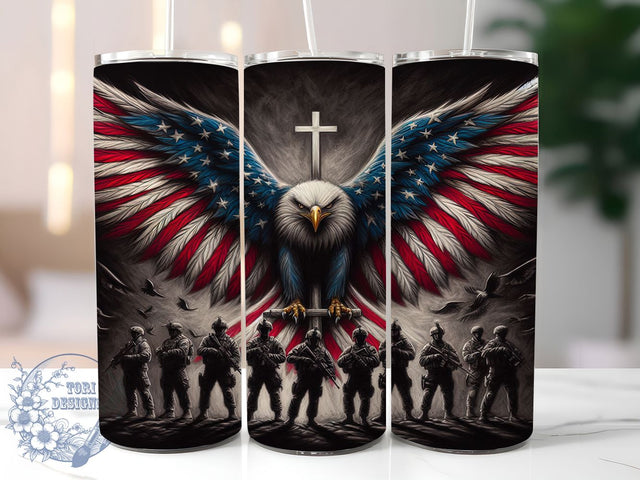 Flag Eagle USA 20oz Tumbler, American Flag Eagle, Patriotic Tumbler Wrap, Sublimation Design, 20oz Tumbler, Military Tribute, USA Pride Sublimation ToriDesigns 