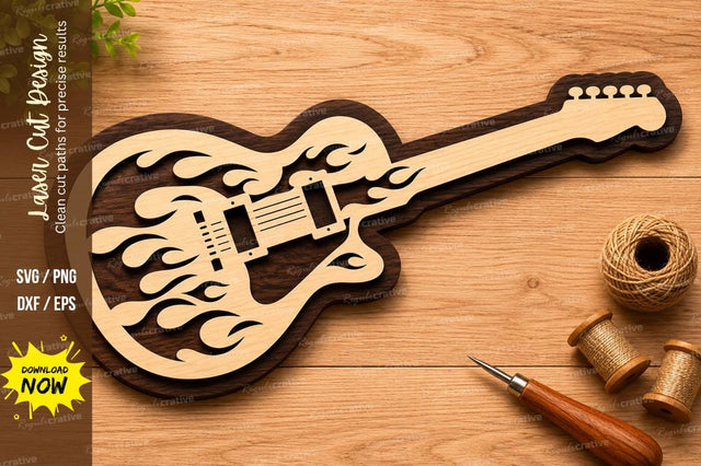 Flame Electric Guitar Art Laser Cut SVG Design SVG Regulrcrative 