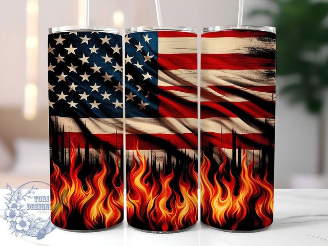 Flame Flag Patriotic American Tumbler Wrap, American Flag Design, Flame Flag Tumbler, 20oz USA Tumbler, Custom Patriotic Cup, Sublimation Flag Template, Fourth of July Tumbler Sublimation ToriDesigns 