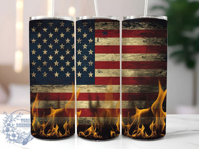 Flame Flag Patriotic American Tumbler Wrap, American Flag Design, Flame Flag Tumbler, 20oz USA Tumbler, Custom Patriotic Cup, Sublimation Flag Template, Fourth of July Tumbler Sublimation ToriDesigns 