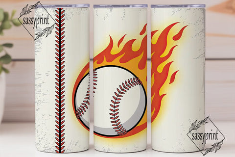 Flaming Baseball 20oz Tumbler Wrap Sublimation sassyprint 