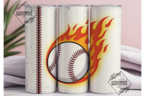 Flaming Baseball 20oz Tumbler Wrap Sublimation sassyprint 
