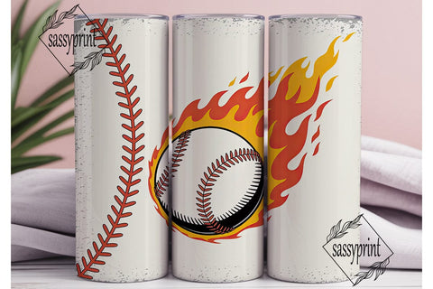 Flaming Baseball 20oz Tumbler Wrap Sublimation sassyprint 
